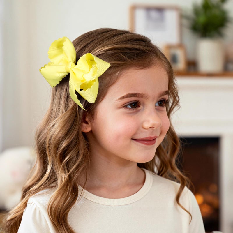 Miroksh 4in Lemon Yellow Hair Bow Clips for Girls, Grosgrain Ribbon Scalloped Edge Bow Alligator Hairpins Summer Dress Decor Accessory for Toddler Teens Women Easter Birthday Back School Gift - Image 3